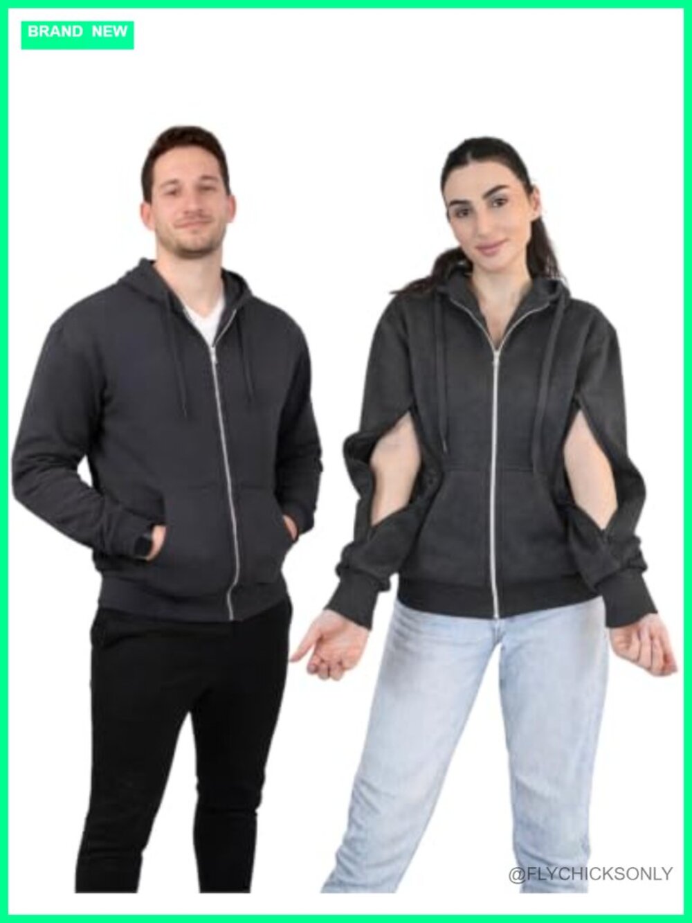 Unisex Hoodie Dialysis Port Access Two Way Zip Fleece Adaptive Sweatshirt